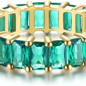 Green Emerald Band 5 Carat 18K Gold Plated Claw Prong | Rectangle Emerald Cut Et